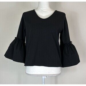 Madewell Bell Sleeve Crepe Blouse True Black Women's Small 2 Boho Minimalist